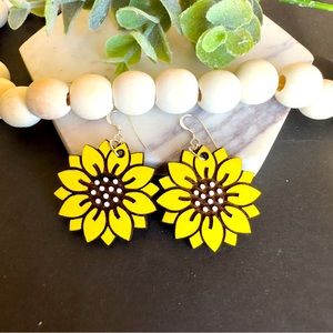 Sunflower Earrings Yellow Flower Wood Earrings Laser cut